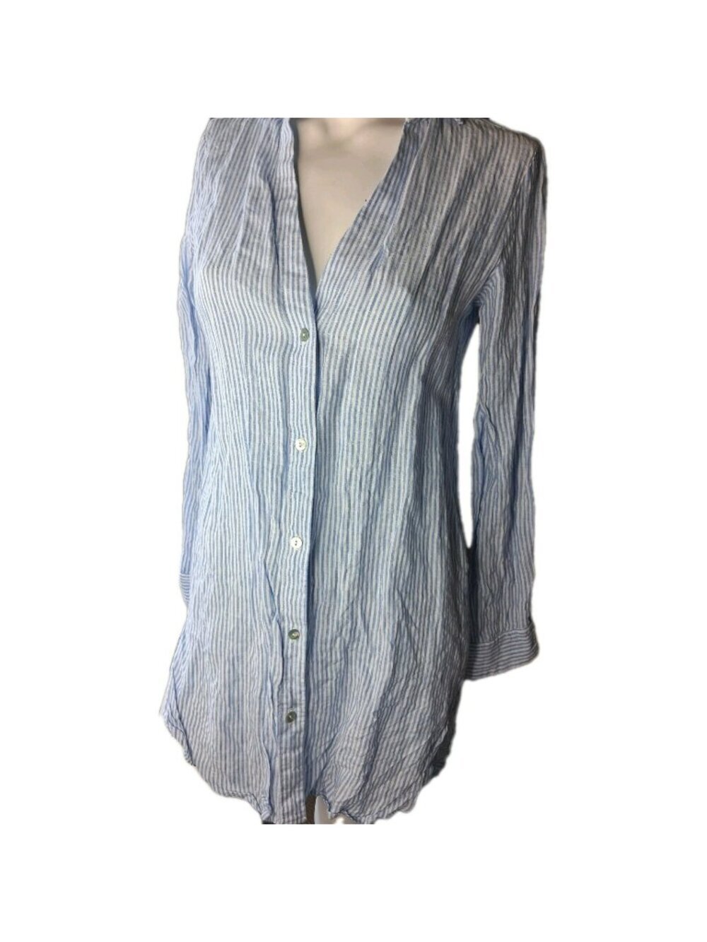 Cento Lino Shirt Womens Made in Italy 8  Blue 100% Linen